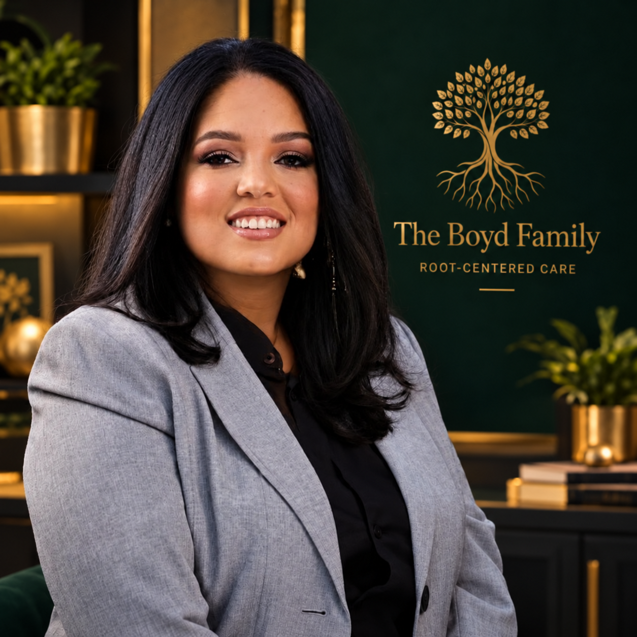 Kimberly ‘Kimmie’ Melendez, Executive Vice President of The Boyd Family, Inc., wearing a gray blazer